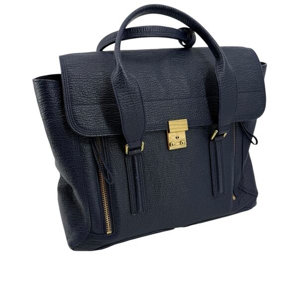 3.1 PHILLIP LIM Textured Calfskin Leather Large Pashli Satchel Ink Navy Blue - Picture 3 of 12